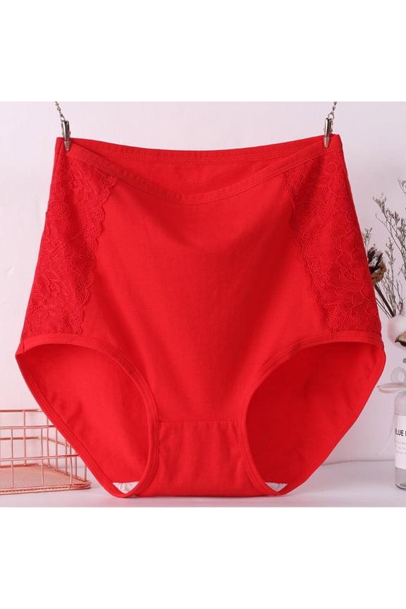 Womens Plus Size Underwear Panties XL-6X High Waisted Briefs Cotton-Blend Lace Splice Stretchy Full Coverage Leakproof Brief