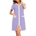 thumbnail image 1 of ylioge Womens Robes Lightweight Short Length Zipper Front Bathrobes with Pockets Ladies Casual Short Sleeve Stripe Printed Loungewear Nightgowns, 1 of 5