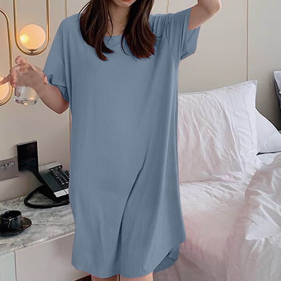 ylioge Womens Short Sleeve Nightgowns Casual Pullover Crew Neck Sleepshirts Lades Solid Soft Maternity Loungewear Pajama Tshirts Dresses