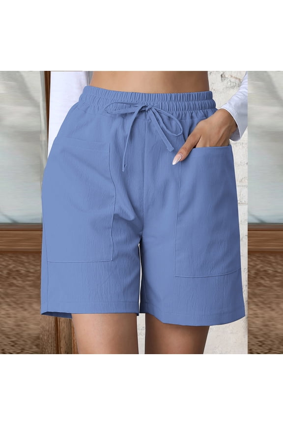 Womens Shorts with Pockets and Drawstring Elastic Waist Casual Solid Color Loose Wide Leg Breathable Going-Out Loungewear Bermuda Short