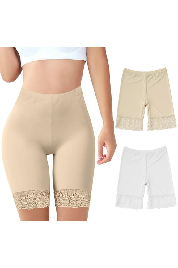 Womens Silk Underwear Plus Size L-4X Long Leg Boy Shorts High Waisted Lace Splice Lightweight Stretchy No Show Boxer Briefs Panties