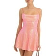 thumbnail image 1 of ylioge Womens Spaghetti Strap Mini Dresses Trendy Backless Sequins Sleeveless Cowl Neck Solid Sparkly Shiny Party Prom Short Dresses, 1 of 5