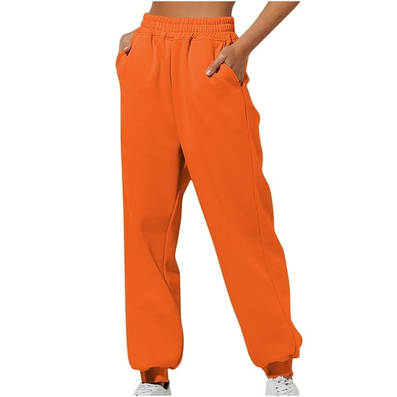 ylioge Womens Sweatpants Casual Loose Elastic High Waist Solid Color Thicken Joggers Gym Running Yoga Pants with Pockets Fall Saving Clearance