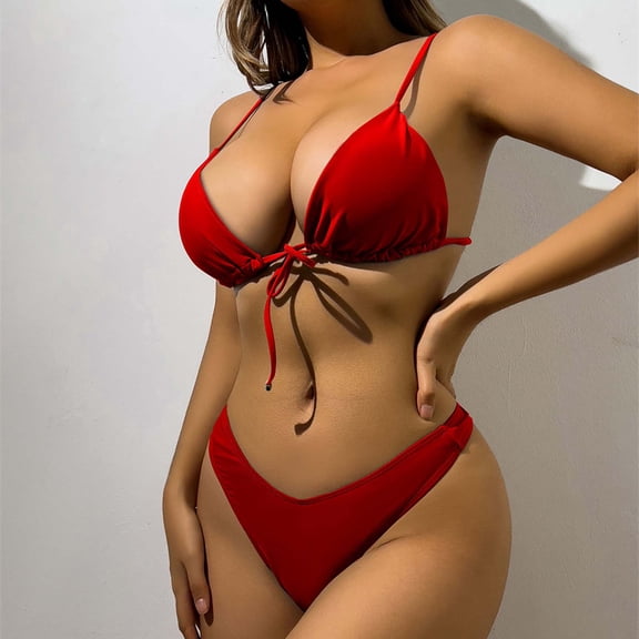 ylioge Womens Swimsuits Bikini 2 Piece Thongs Bathing Suits Ladies Trendy Adjustable Tie Front Tops Low Waisted Bottoms Swimwear Swimsuit