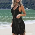 thumbnail image 1 of ylioge Womens Swimsuits Cover Ups Summer Crochet Knit Sleeveless Hollow Out Solid Tassels Pullover Beach Bathing Suits Coverups, 1 of 3