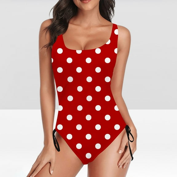 ylioge Womens Swimsuits One-Piece Tankinis Polka Dot Printed Bathing Suits Full-Coverage Push Up Drawstring High-Cut Swimwear Swimsuits