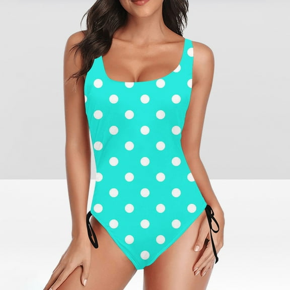 ylioge Womens Swimsuits One-Piece Tankinis Polka Dot Printed Bathing Suits Full-Coverage Push Up Drawstring High-Cut Swimwear Swimsuits