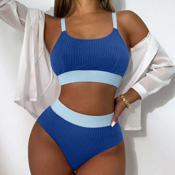 ylioge Womens Swimsuits Tankini Separates Two Piece High Waisted Bathing Suits Ladies Trendy Color-Block Stretchy Sleeveless Beach Swimsuit