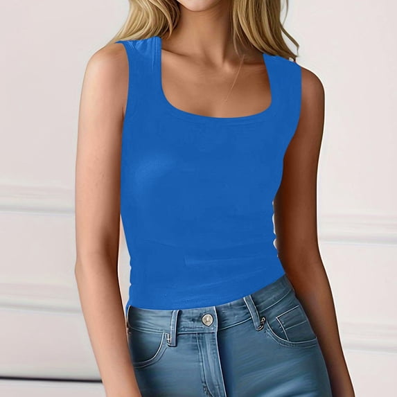 ylioge Womens Tank Tops Sleeveless Square-Neck Camisoles Ladies Trendy Solid Color Stretchy Slim Pullover Basic Going-Out Streetwear Vests Top