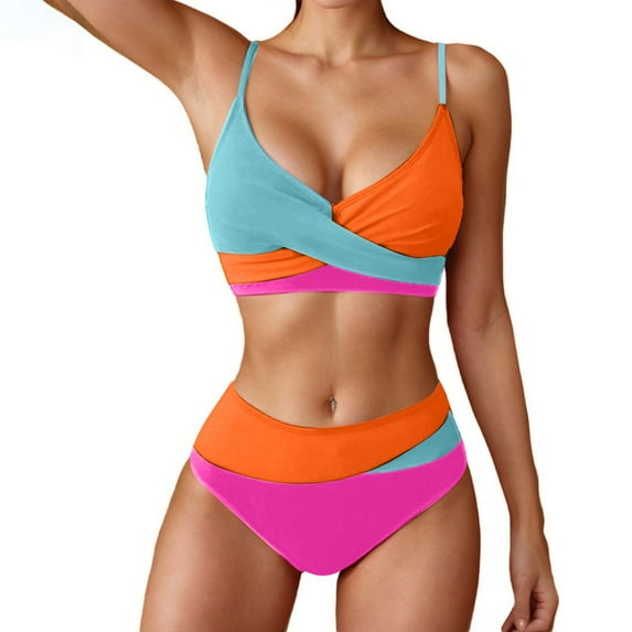 ylioge Womens Tankinis Two Piece Bikini Sets Ladies Trendy Color-Block Push Up Tankini Tops and High Waisted Panties Bathing Suits Swimsuits