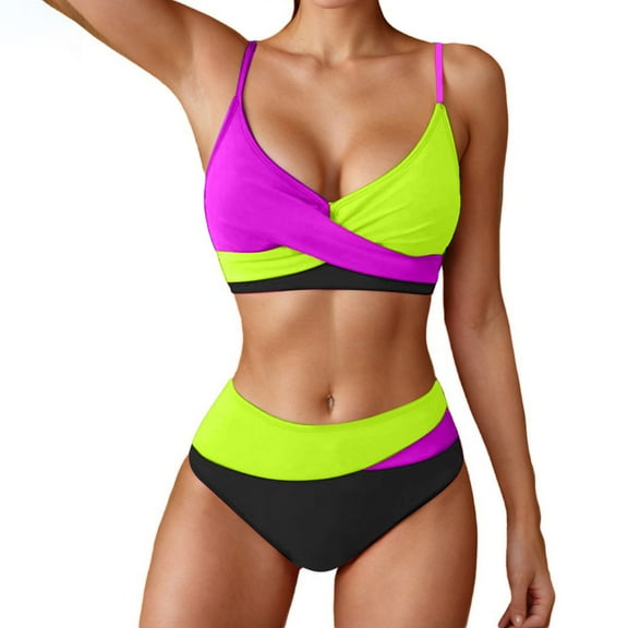 ylioge Womens Tankinis Two Piece Bikini Sets Ladies Trendy Color-Block Push Up Tankini Tops and High Waisted Panties Bathing Suits Swimsuits