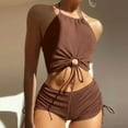 thumbnail image 1 of ylioge Womens Two Piece Tankini Swimsuits Halerneck Cropped Tops High Waisted Shorts Bathing Suits Ladies Solid Hollow Out Swimwear Sets, 1 of 5