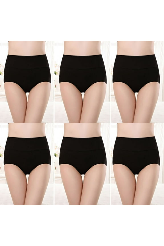 Womens Underwear 6 Packs Cotton Briefs Plus Size M-4X High Waisted Casual Solid Stretchy Multipack Breathable Full Coverage Panties