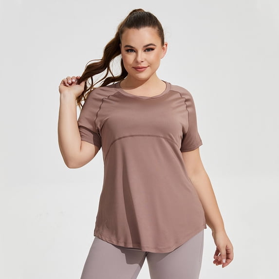 ylioge XL-4X Plus Size Yoga Tops for Women Short Sleeve Crewneck T Shirts Womens Casual Solid Color Quick-Drying Pullover Athletic Workout Tees Tops
