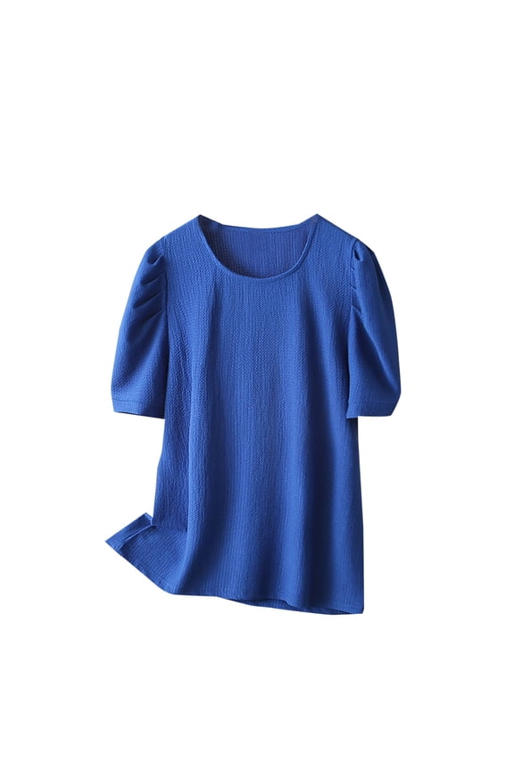XL-4X Womens Plus Size T Shirts Short Puffed Sleeve Crewneck Blouses Top Ladies Cute Solid Color Pullover Breathable Beach Work Tees Top