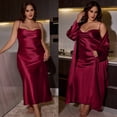 thumbnail image 1 of ylioge XL-5X Plus Size Nightgowns & Robes Sets for Women with Belt Lightweight Silk Satin Long Sleeve Robe Sleeveless Sleepshirts 2 Piece Pajama Set, 1 of 5