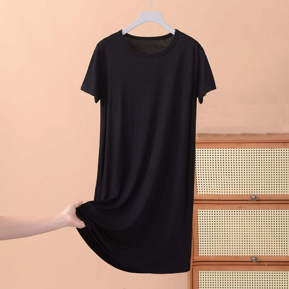 ylioge XL-5X Plus Size Nightgowns for Women Short Sleeve Sleepshirts Ladies Casual Solid Pullover Crewneck Sleepwear Modal-Pajama Dresses
