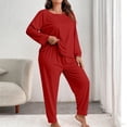 thumbnail image 1 of ylioge XL-5X Plus Size Pajama Sets for Women Casual Solid Color 2 Piece Long Sleeve Tops Tapered Leg Pants Comfortable Loungewear Homewear Pajamas, 1 of 4