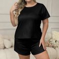 thumbnail image 1 of ylioge XL-5X Womens Plus Size Pajama Sets 2 Piece Sleepwear Outfits Casual Solid Color Short Sleeve Tops Wide Leg Shorts Loungewear Pajamas Suits Set, 1 of 4