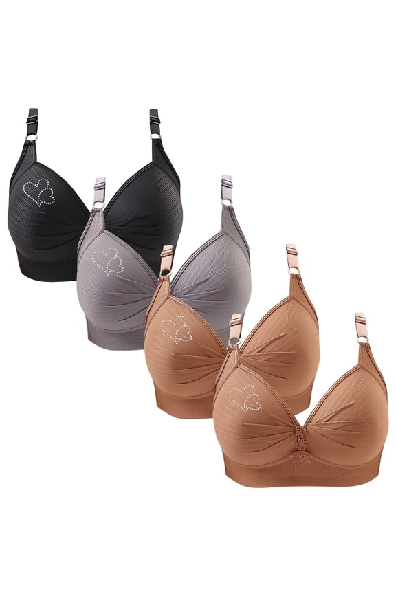XS-4XL Bras for Women Plus Size 4 Pack Wireless Push Up Bralettes Casual Breathable Full Coverage Underwear Multipack Bra
