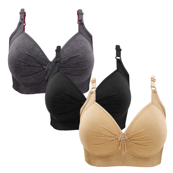 ylioge XS-4XL Plus Size Bras for Women 3 Pack No Underwire Push Up Bralettes Ladies Multipack Breathable Full Coverage Support Underwear Bra