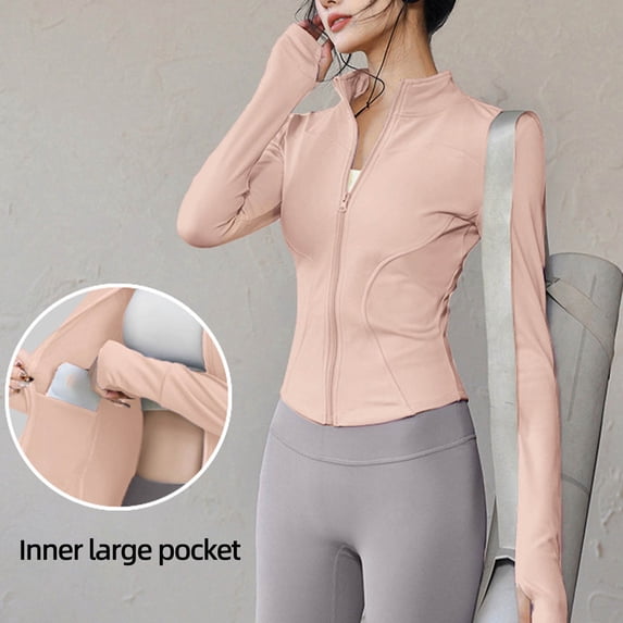 ylioge Zip Up Shirts for Women with Pockets Plus Size S-4X Long Sleeve Jackets Womens Stretchy Slim Solid Color Mock Neck Athletic Workout Yoga Tops