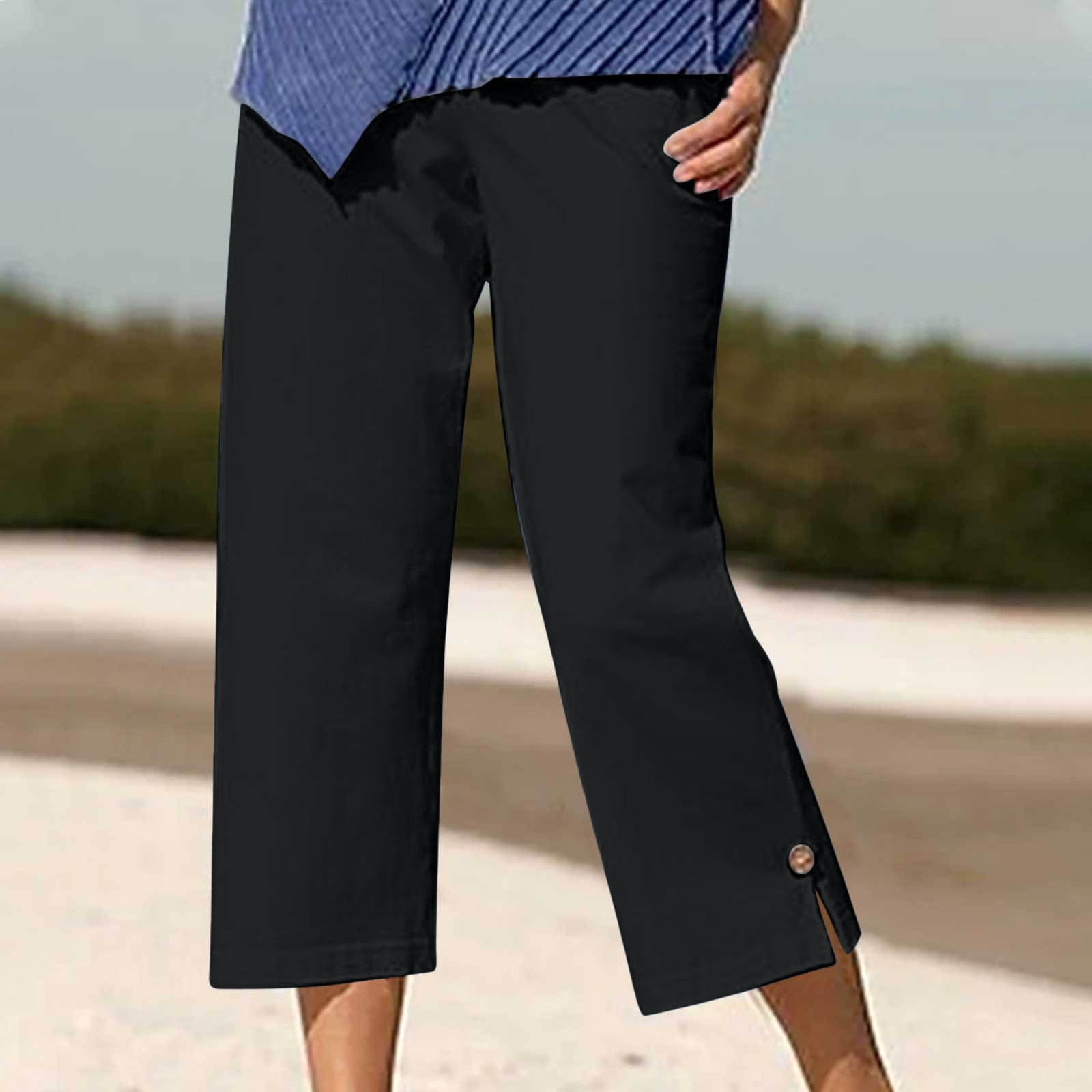 ylyoy Womens Casual Cropped Pants Loose Linen Elastic Wasit Fashion