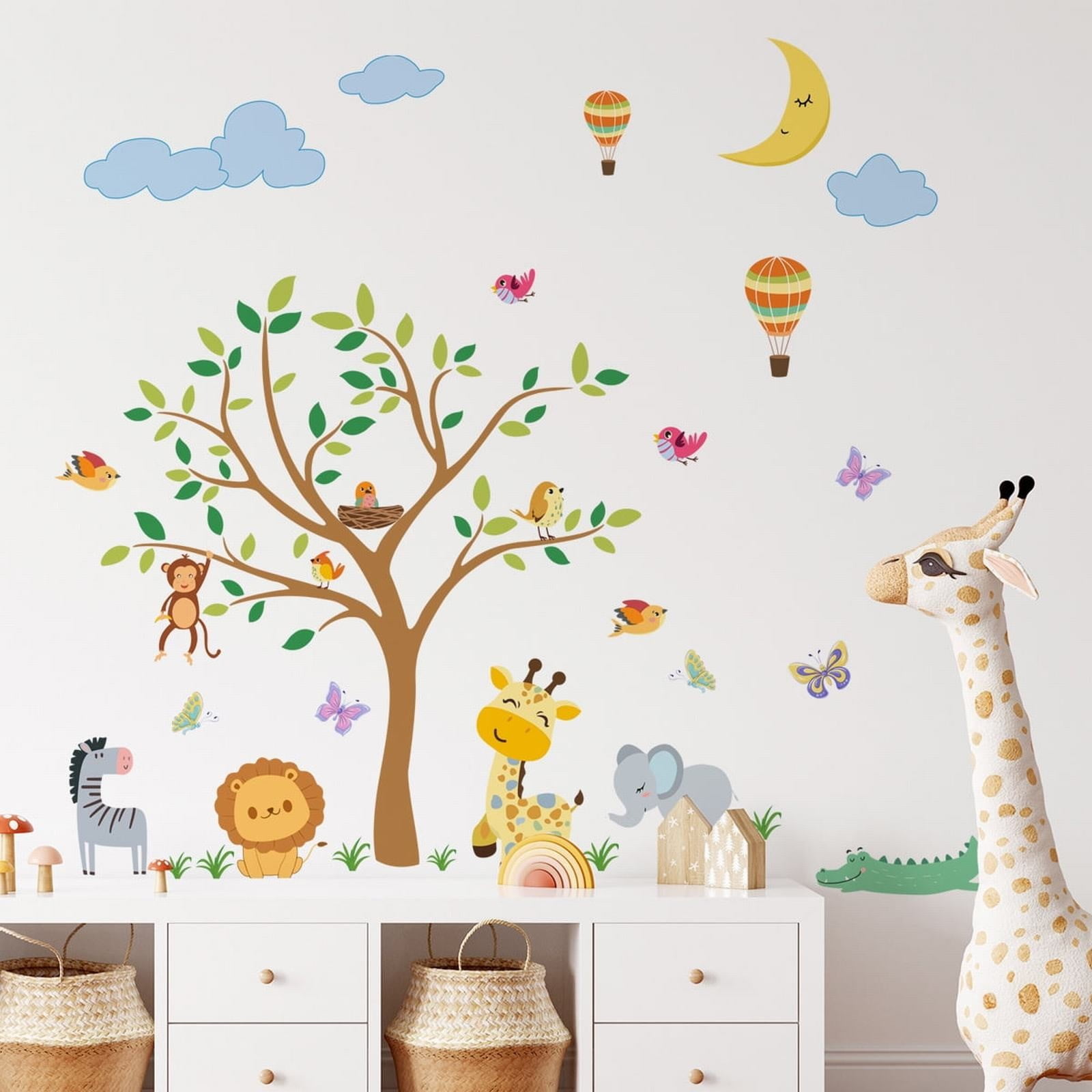 ymcbayline Cartoon Tree Wall Stickers Animal Wall Decal Decor Peel and