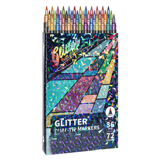 yocbz 12/24/36/48 Colors Glitter Effect Brush Markers, Glitter Effect Brush Markers, Sparkly Markers, Create Sparkling Art Smoothly (Smooth No Clog | No Bleed Through), For Easter (36Colors)