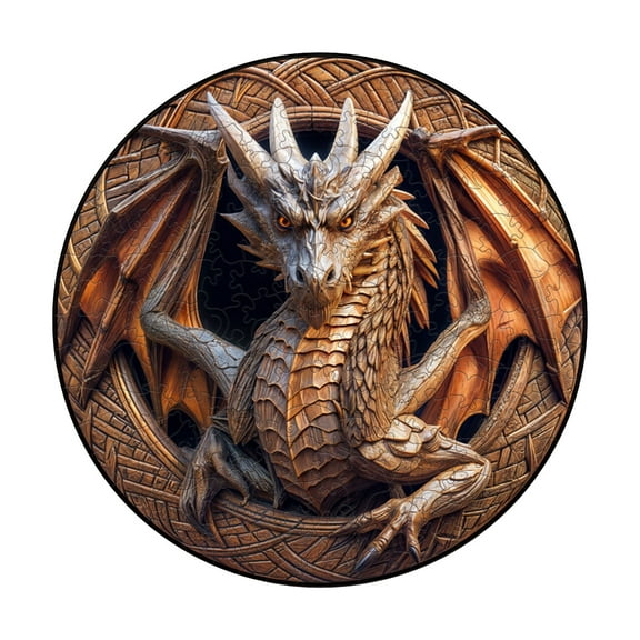 yocbz 150 Piece Jigsaw Puzzle - Wooden Dragon Art for Adults - Challenging Fire-Breathing Creature Puzzle for Game Room Wall Decor & Gifts, A