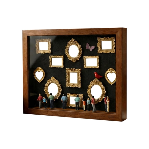 yocbz 2026 New DIY Mini Museum Silhouette Box, Personalized DIY Photo Family Memory Display Case Shadow Box Frame Kit with Gold Mini Frames, Unique Memory Decor, C