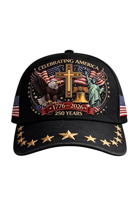 250th Anniversary Baseball Cap American 1776-2026, Patriotic American Flag and Cross Hat, Cap for Men Women ( Black )