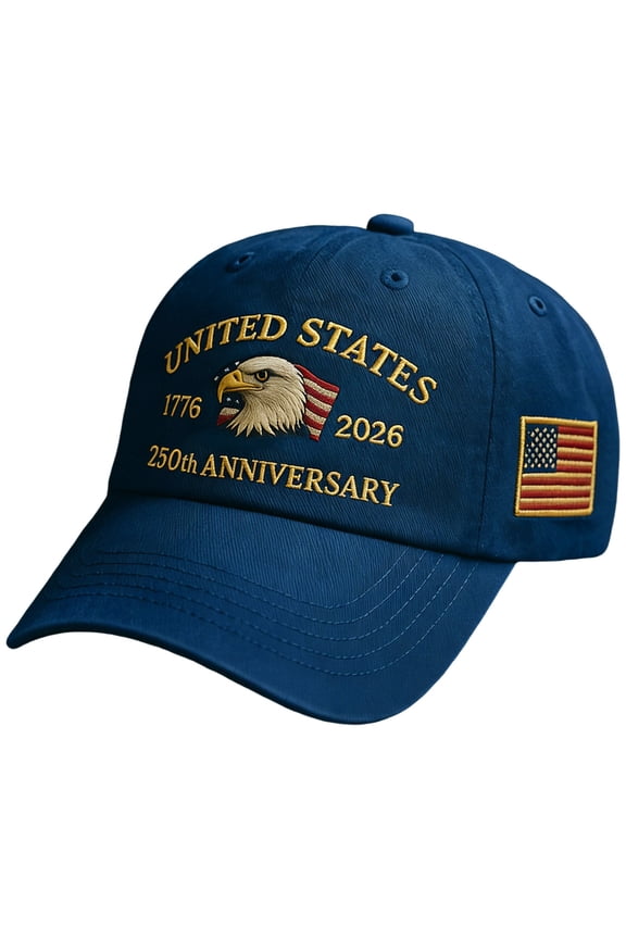 250th Anniversary USA Hat - Bald Eagle Embroidery Patriotic Baseball Cap, Eagle & Liberty 250 Year American Anniversary Hat, Blue2
