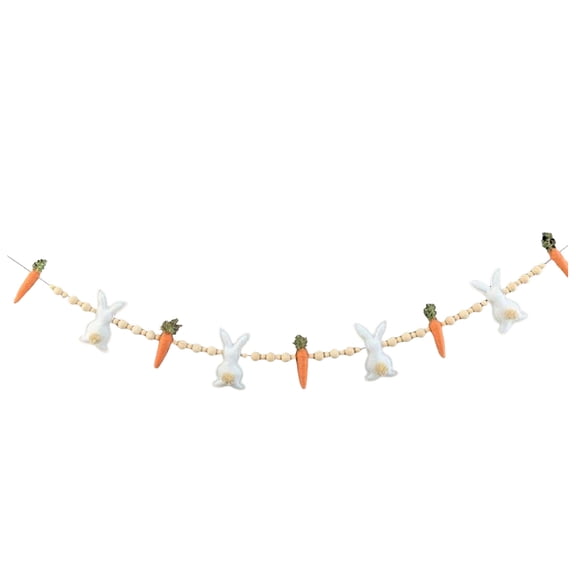 yocbz 3.28FT Easter Garland Felt Bunny Carrot Rabbit 6 Ft Wooden Beads Easter Banner Rustic Fireplace Garland Farmhouse Banner Mantel Decorations for Home Shelf Fireplace Wall Mantle Windows