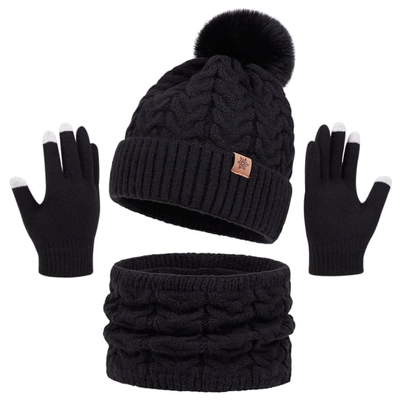 yocbz 3 Pieces Winter Hats for Women Scarf Touch Screen Gloves Set Thick Warm Fleece Lined Beanie Hat Gifts (Black)
