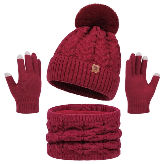 yocbz 3 Pieces Winter Hats for Women Scarf Touch Screen Gloves Set Thick Warm Fleece Lined Beanie Hat Gifts (Red)