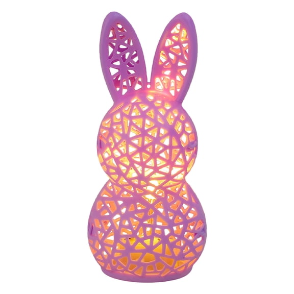 yocbz 3D Rabbit Lamp Bunny Night Light, 3D Illusion lamp for Kids, Easter Hollow Out Bunny Lamp 3D Print Hollow Out Bunny Figurines Easter Rabbit Statues with Light (Pink)