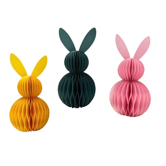 yocbz 3Pcs Easter Bunny Honeycomb Centerpiece Easter Party Table Decorations Paper Rabbit with Pastel Table Ornament Home Office Kitchen Easter Gift Holiday Party Table Supplies(Orange Pink D-Green)