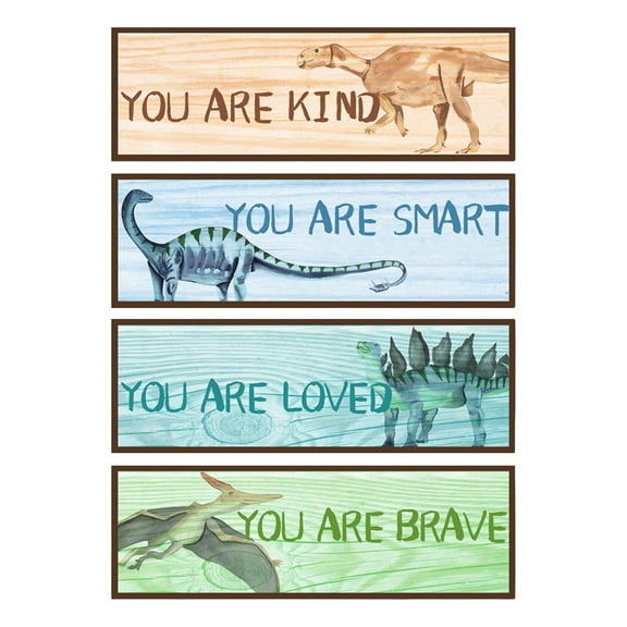 yocbz 4 Pcs Dinosaur Room Decor for Boys, Inspirational Posters Wall Plaque for Kids Bedroom Nursery Classroom Dinosaur Prints Wall Art Decor (Cool Colors,12 x 4 Inch)