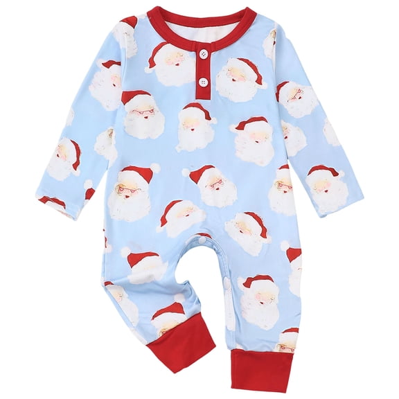 yocbz Baby Boy Christmas Romper Infant Baby Boys Girls First Christmas Outfit Xmas Romper Elf Santa Clothes Light Blue,Size for 3-6 Months