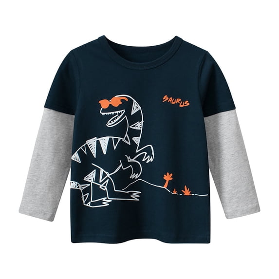 yocbz Baby Boy Clothes Boys Fashion Toddler Baby Boys Girls Long Sleeve Cartoon Dinosaur Prints Shirt Tops Fall Winter Clothes Navy,4-5 Years