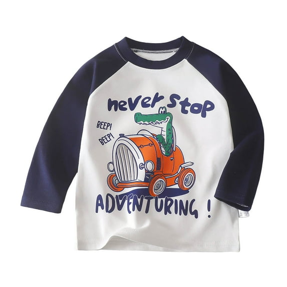 yocbz Baby Boy Shirts Boys' Fashion Long Sleeve Shirts Comfort Tshirt Crewneck Tee Dark Blue,Size for 12-18 Months