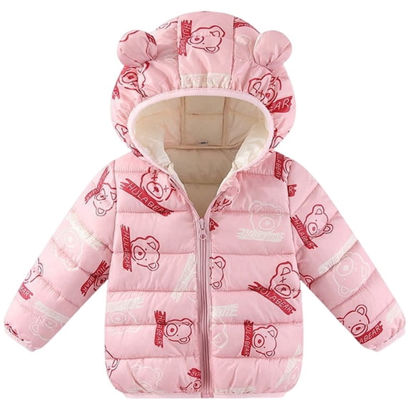 yocbz Baby Boy Winter Coat Toddler Boy's Cartoon Dinosaur Hooded Jacket Full Zip Up Lightweight Windbreakers Outdoor Raincoat with Pocket Pink,Size for 12-18 Months