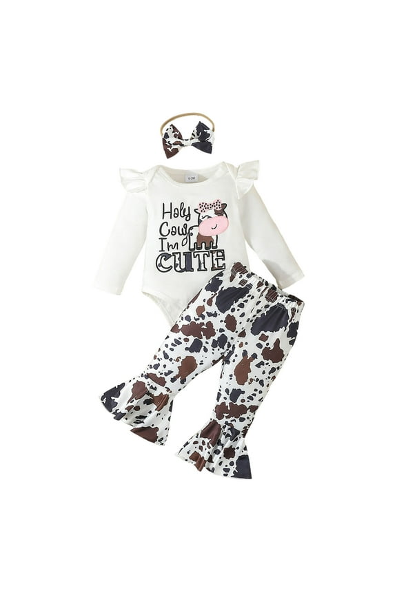 Baby Girl Clothes Set Baby Girl Outfit Newborn Toddler Cowgirl Western Clothes Long Sleeve Romper Bell Bottom Pants Set Silver,3-6 Months