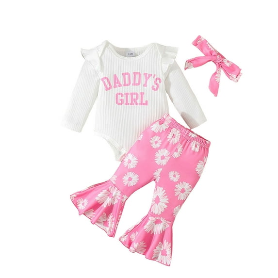 yocbz Baby Girl Clothes Toddler Girl Outfits Clothes For Girls Baby Romper Tops Bow Pants Girl Fall Winter Outfits Cute Headband Set White,12-18 Months