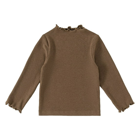 yocbz Baby Girl Long Sleeve Blouse Toddler Ruffle T-Shirt Kid Solid Color Tee Casual Tops Winter Clothes Coffee,6-12 Months