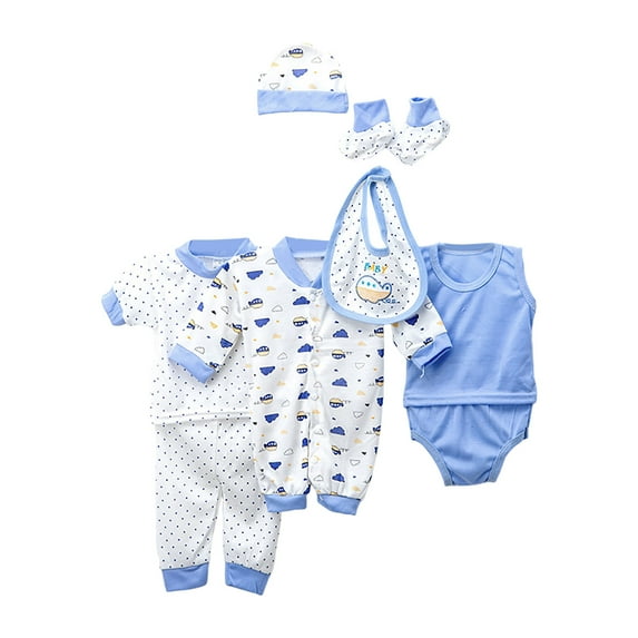 yocbz Baby Girl Newborn Outfit Set 8PCS jumpsuit+2 Tops+2 Pants+Hat+Sock Shoes+Bib Blue,0-3 Months