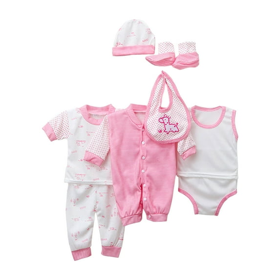 yocbz Baby Layette Sets 8PCS jumpsuit+2 Tops+2 Pants+Hat+Sock Shoes+Bib Pink,0-3 Months