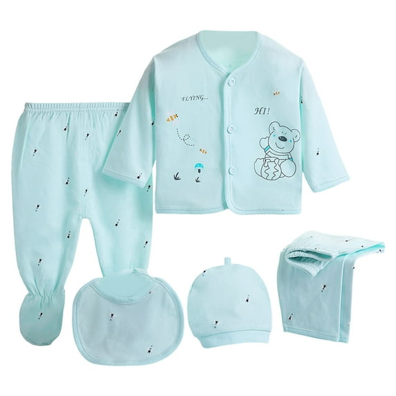 yocbz Baby Must Haves For Shose+Romper Baby Set 5pcs Boy Tops+Hat+Pants +Bib+Sock Girl Outfits Girls Outfits Set Baby Clothes Girl New Born Blue,0-3 Months