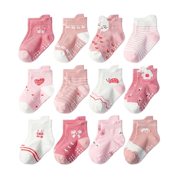yocbz Baby Toddler Socks Non-Slip Grip 12PC Children Socks Comfortable Soft Fashion Cute Cartoon Children Floor Socks E,3-5 Years